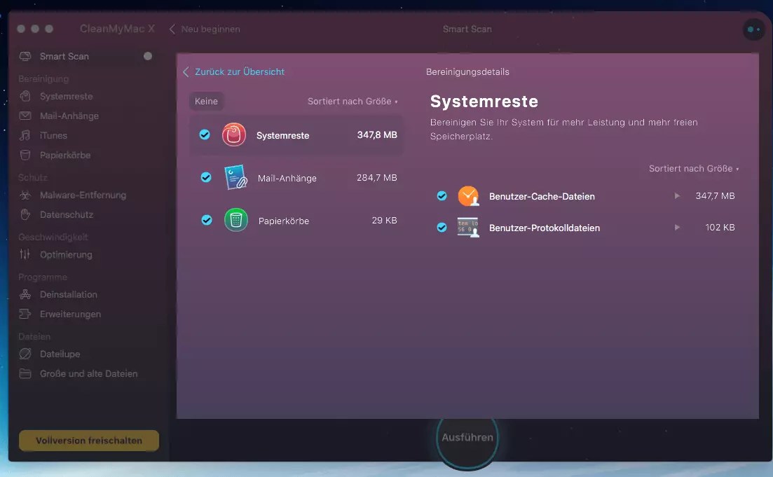 Bild: Unnötige Systemreste mit der App CleanMyMac X entfernen