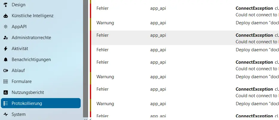 Nextcloud-Menü „Protokollierung“ Bild: Nextcloud-Menü „Protokollierung“