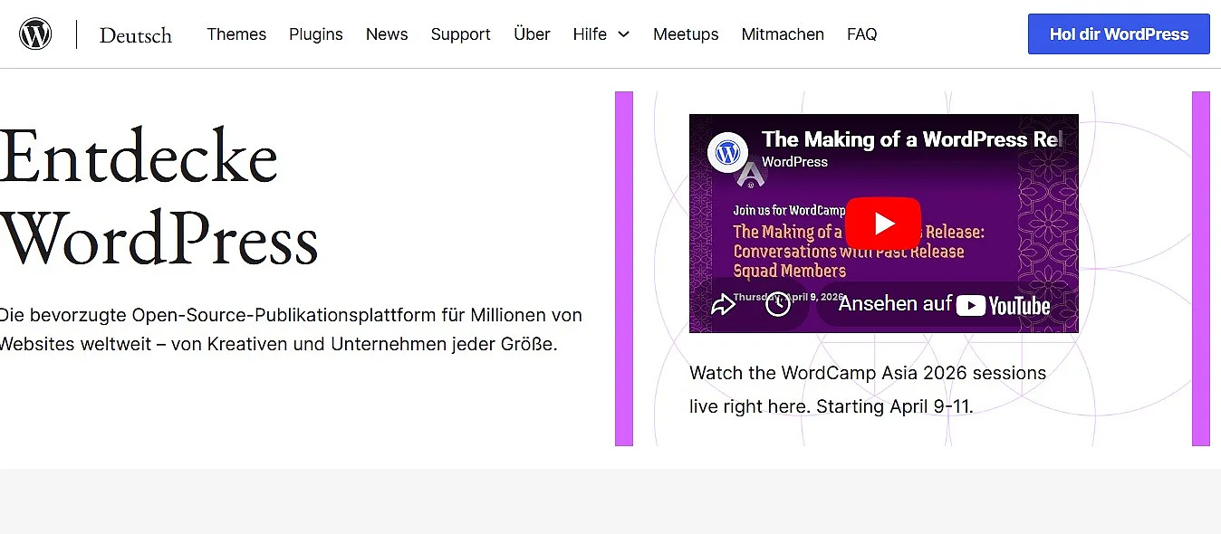 Die Startseite des WordPress-Projekts Bild: Die Startseite des WordPress-Projekts