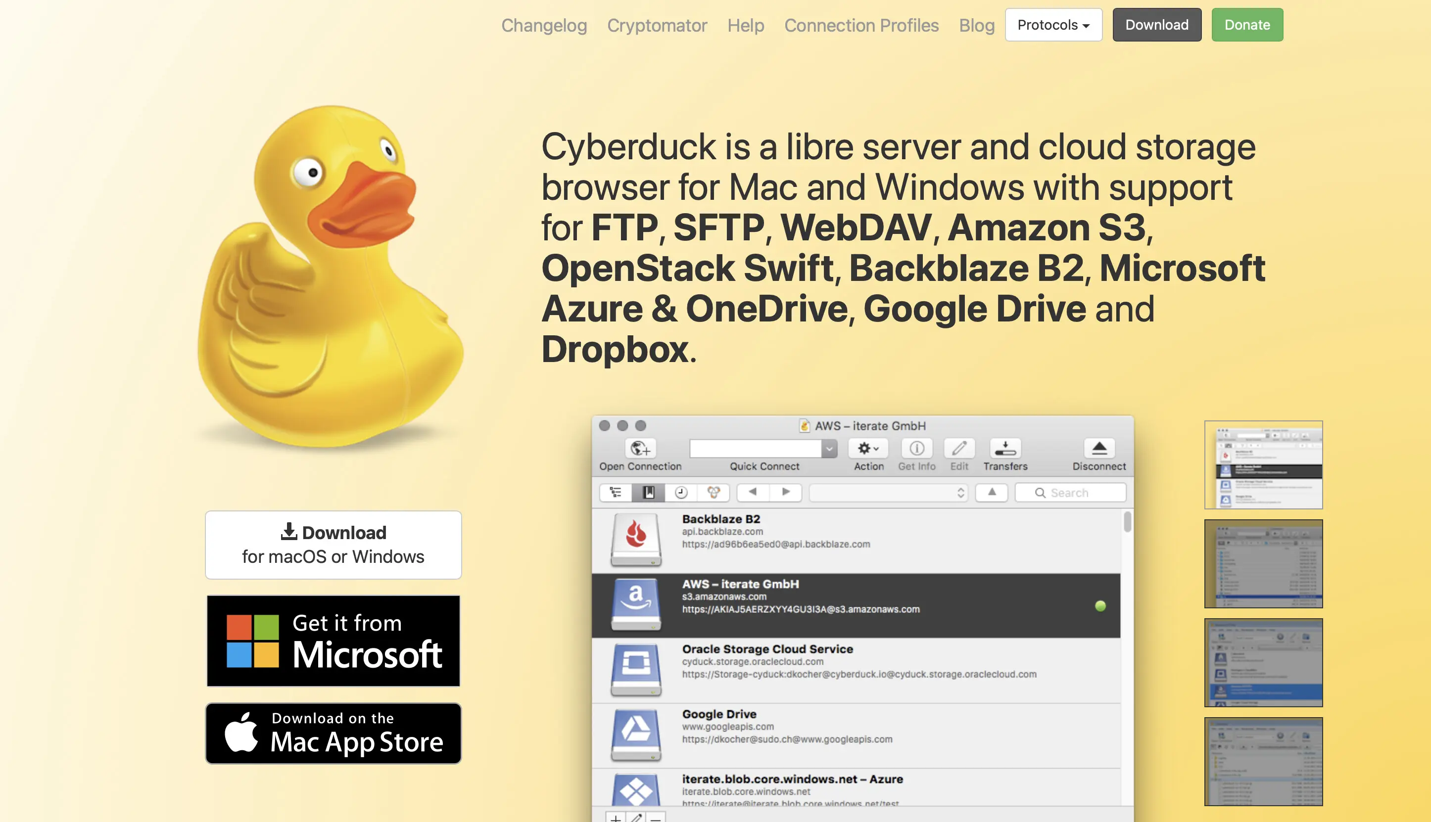 Bild: Screenshot der Website von Cyberduck