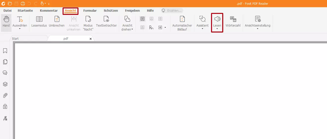 Bild: Foxit PDF Reader: Aktion „Lesen“ unter „Ansicht“