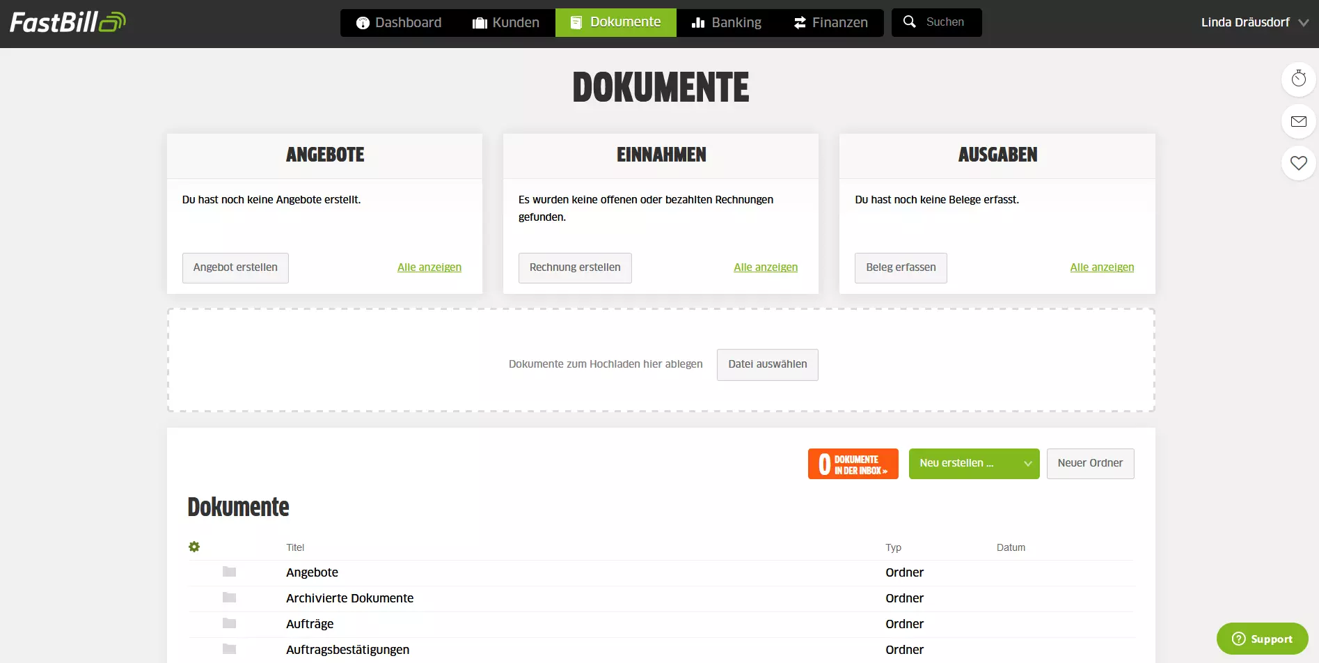 Bild: Dokumentenverwaltung des Buchhaltungsprogramms FastBill