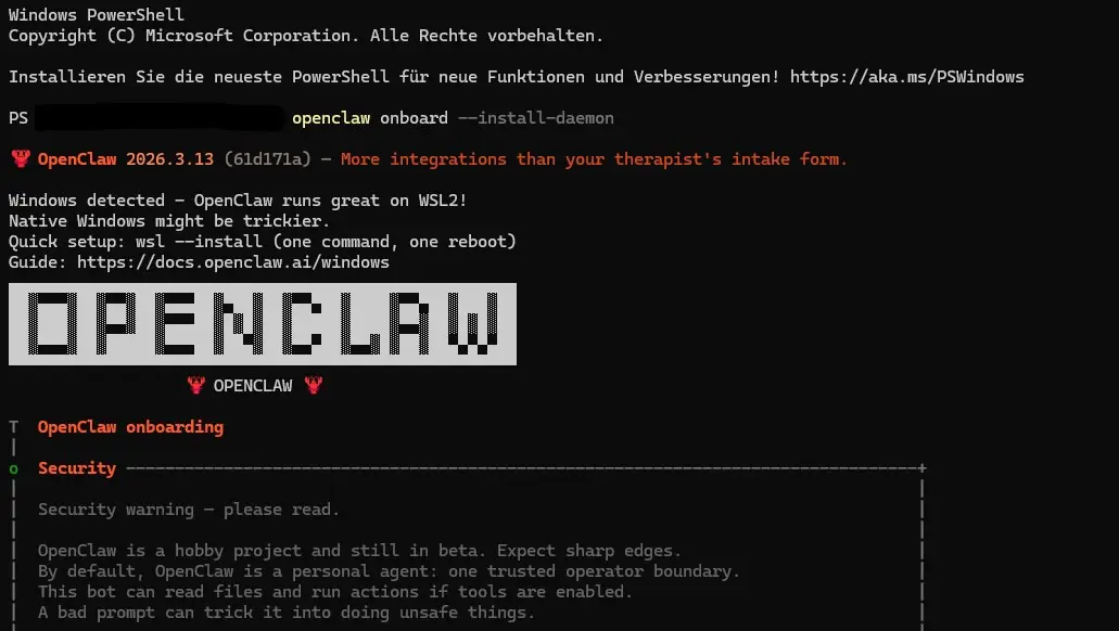Bild: OpenClaw-Onboarding