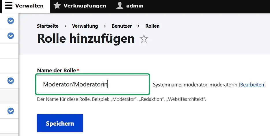 Drupal-Menü zum Hinzufügen einer neuen Benutzergruppe Bild: Drupal-Menü zum Hinzufügen einer neuen Benutzergruppe