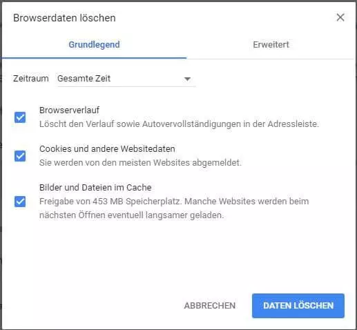 Bild: Chrome: Browserdaten löschen