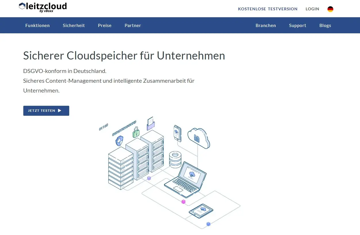 Die Website des Cloud-Speichers leitzcloud by vBoxx Bild: Die Website des Cloud-Speichers leitzcloud by vBoxx
