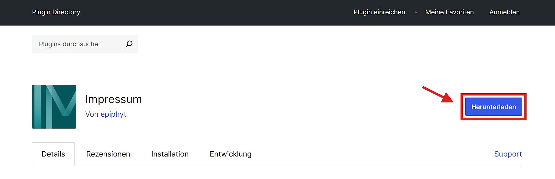 Die WordPress-Downloadseite von Impressum by Epiphyt Bild: Die WordPress-Downloadseite von Impressum by Epiphyt
