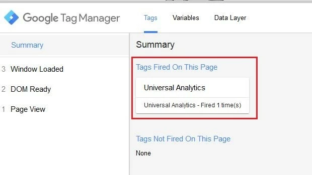 Konsole von Google Tag Manager: Summary