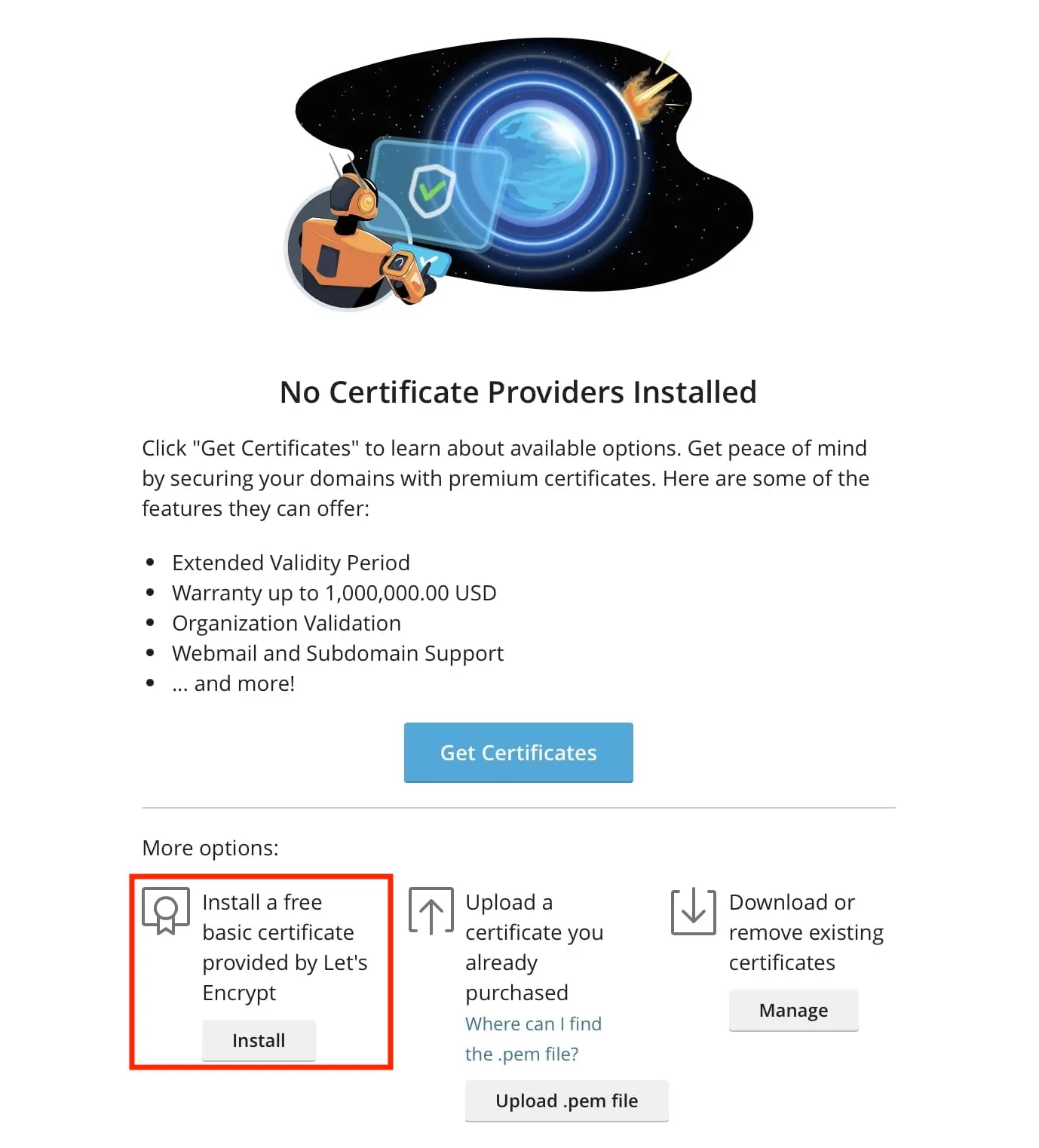 Let’s Encrypt auswählen. Bild: Let’s Encrypt auswählen.