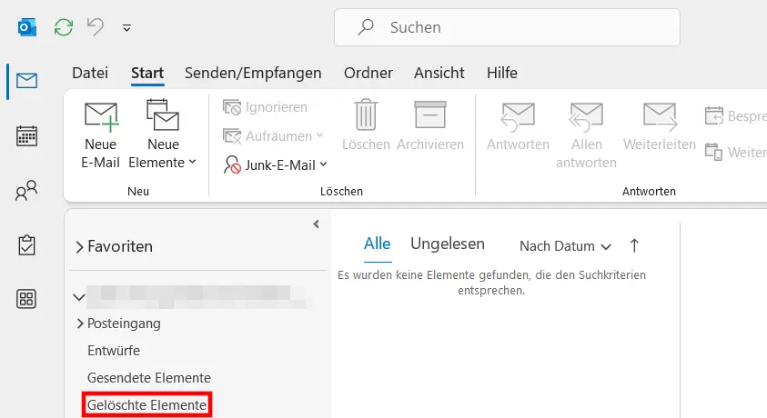 Bild: „Gelöschte Elemente“ in Outlook