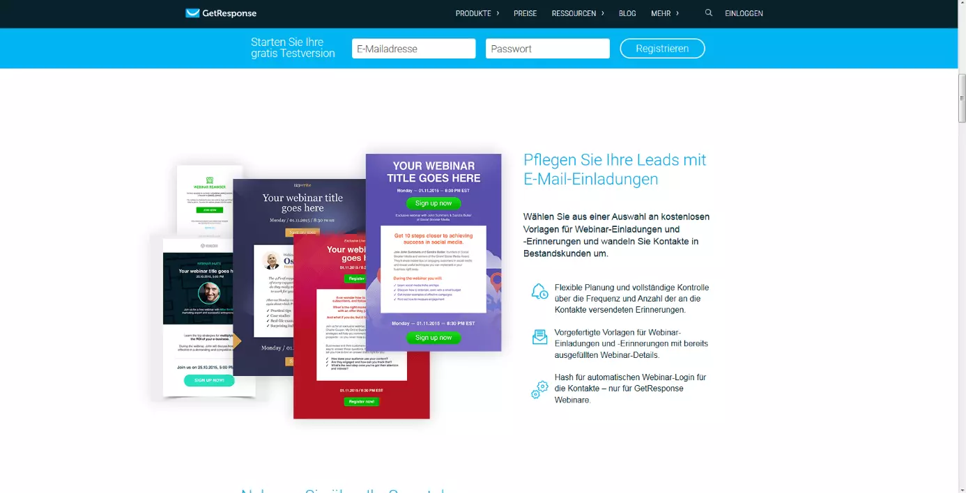 Bild: Homepage von GetResponse