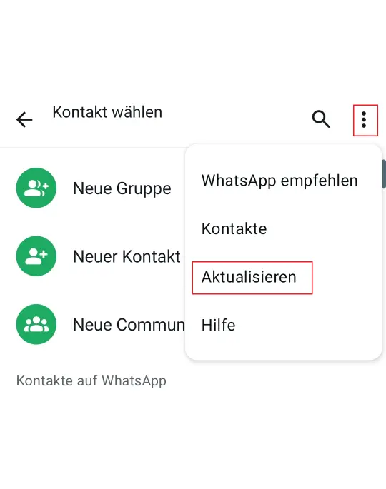 Bild: Kontakte aktualisieren in WhatsApp auf dem Android-Smartphone