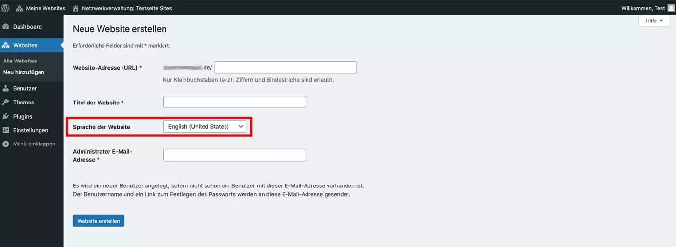 Bild: Neues Subdirectory in Multisite anlegen