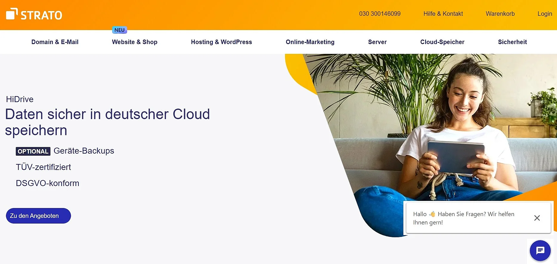 Die Homepage des deutschen Cloud-Speichers HiDrive STRATO Bild: Die Homepage des deutschen Cloud-Speichers HiDrive STRATO