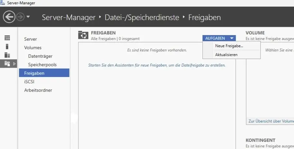 Bild: Einrichten einer neuen Freigabe im Server-Manager