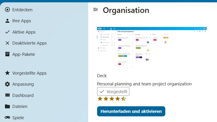 Bild: Deck im Nextcloud App Store