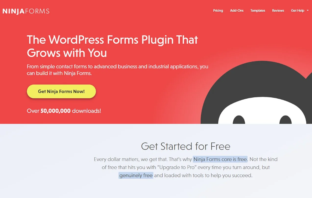 Bild: Homepage des WordPress-Plugins Ninja Forms