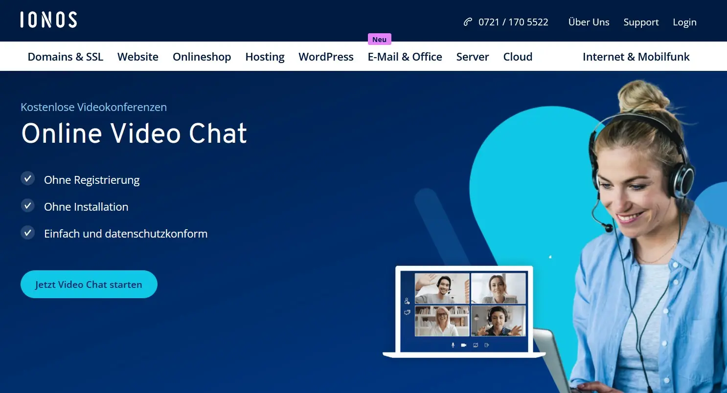 Kostenlose Videokonferenzen mit IONOS Bild: Kostenlose Videokonferenzen mit IONOS
