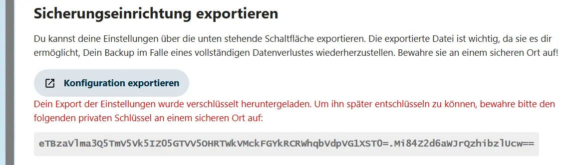 Nextcloud-Sicherungseinrichtung exportieren Bild: Nextcloud-Sicherungseinrichtung exportieren