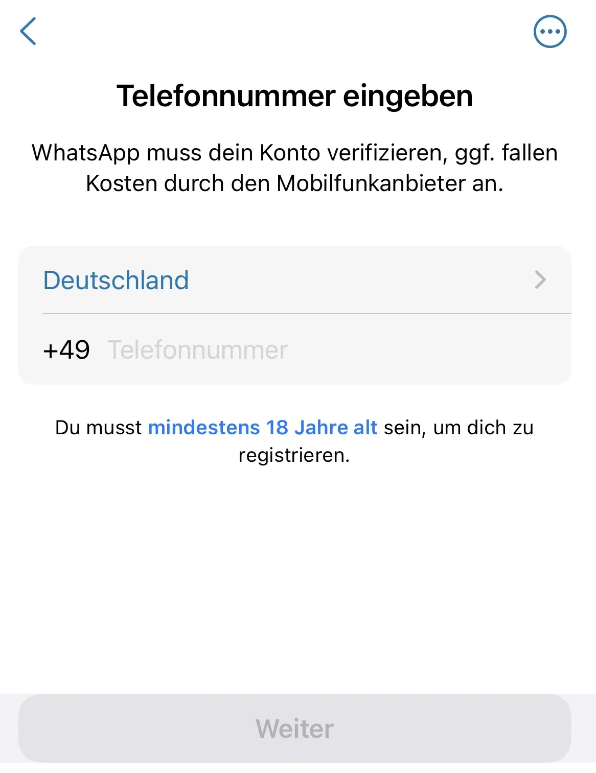 Eingabe der Telefonnummer, um sich bei WhatsApp zu registrieren Bild: Eingabe der Telefonnummer, um sich bei WhatsApp zu registrieren