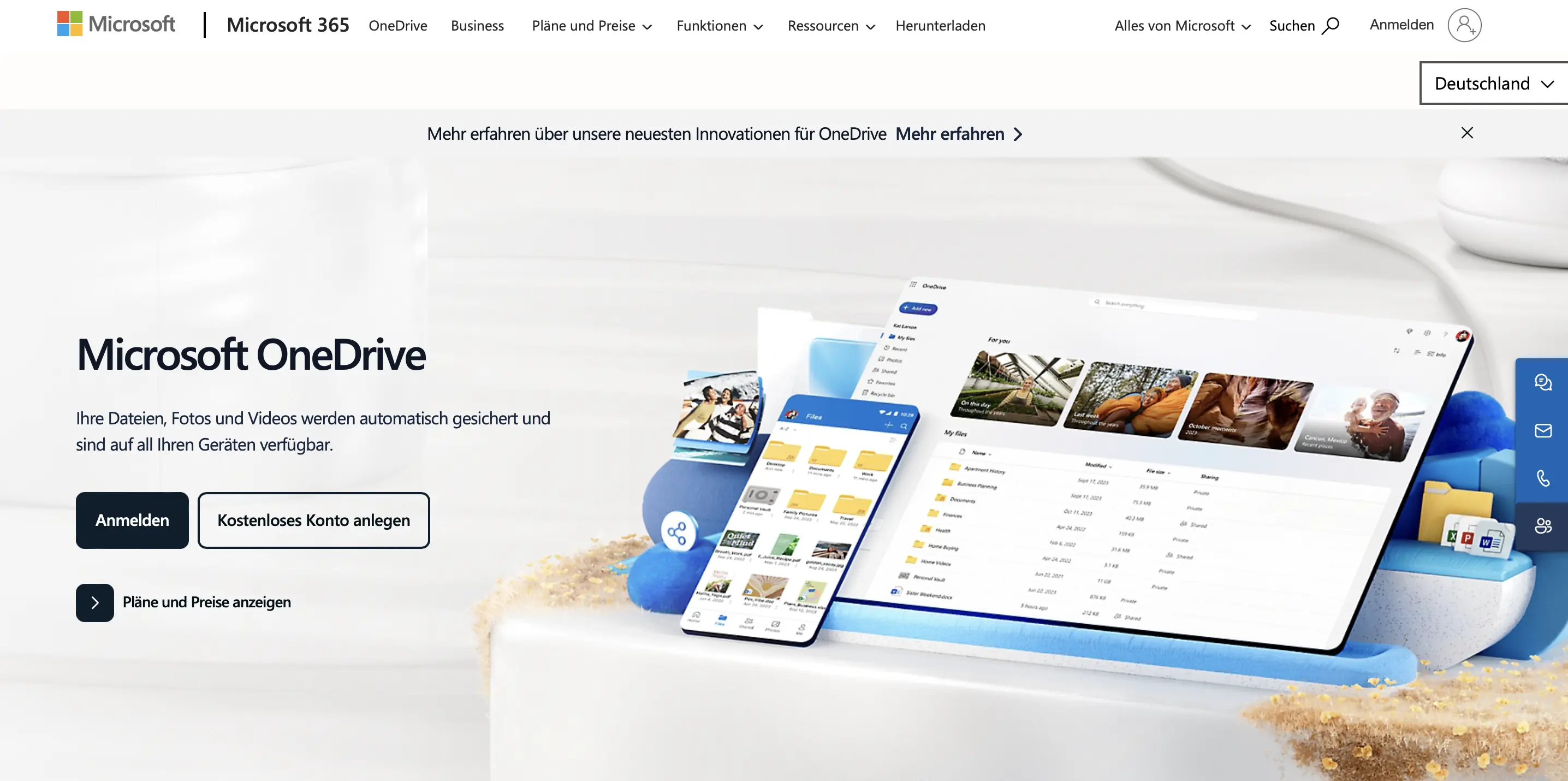 Screenshot der Vorstellungsseite von OneDrive Bild: Screenshot der Vorstellungsseite von OneDrive