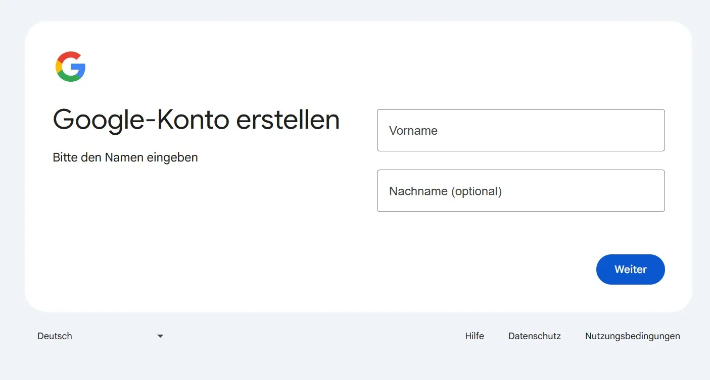 Erstellen eines Google-Kontos Bild: Erstellen eines Google-Kontos