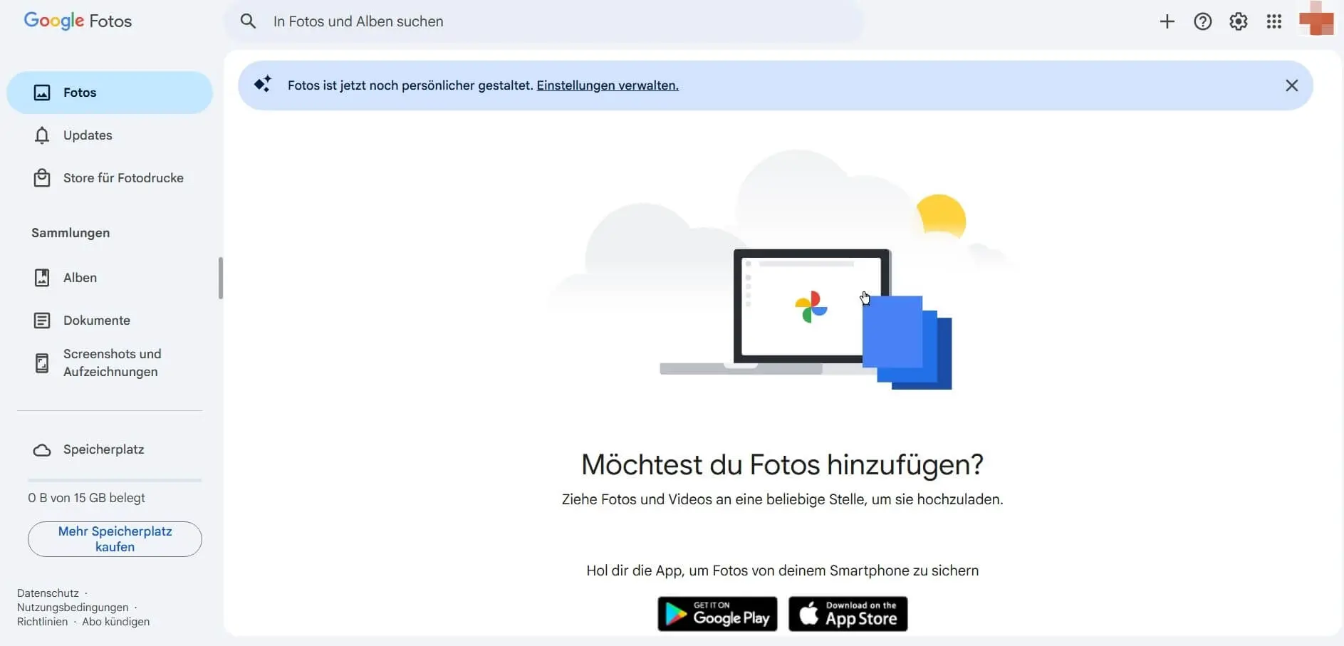 Ansicht der Benutzeroberfläche von Google Fotos Bild: Ansicht der Benutzeroberfläche von Google Fotos