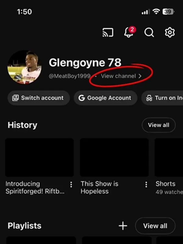 YouTube-App: „Mein Kanal“ Bild: YouTube-App: „Mein Kanal“