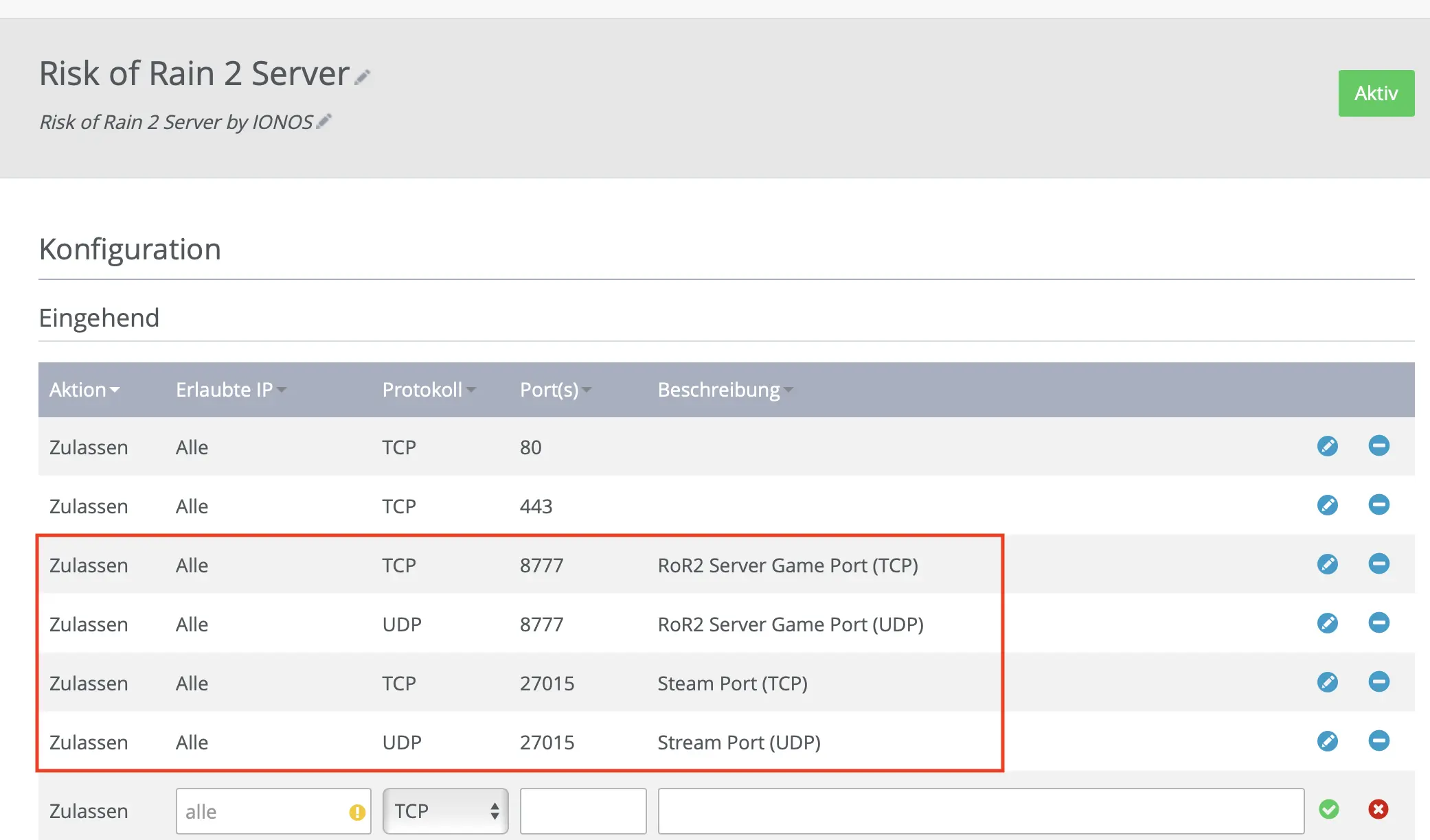 Bild: Screenshot des IONOS Cloud Panels: Firewall-Regeln hinzufügen