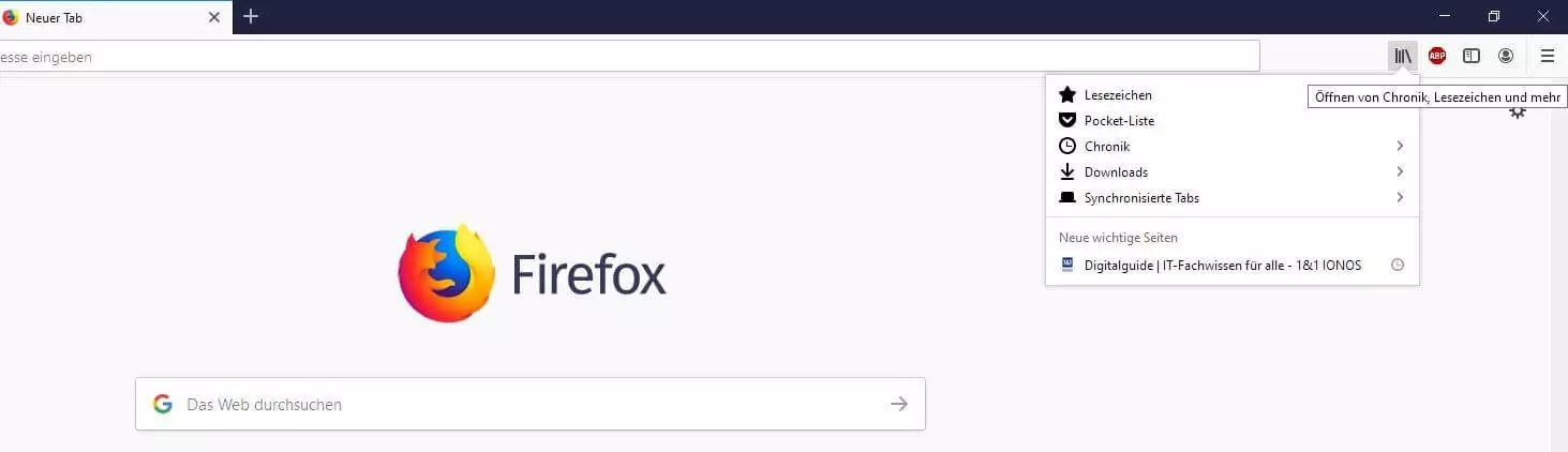 Bild: Firefox-Desktop-Menü „Chronik, Lesezeichen und mehr“