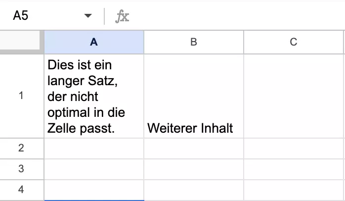 Screenshot eines manuellen Zeilenumbruchs in Google Sheets Screenshot eines manuellen Zeilenumbruchs in Google Sheets
