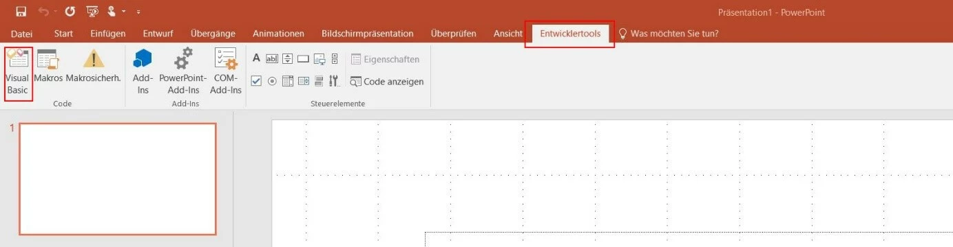 Registerkarte „Entwicklertools“ in PowerPoint 2016