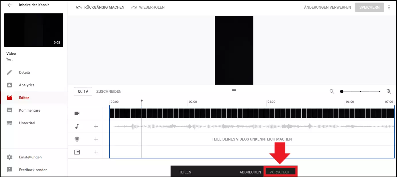 Die „Vorschau“-Option zur Überprüfung noch nicht gespeicherter Änderungen