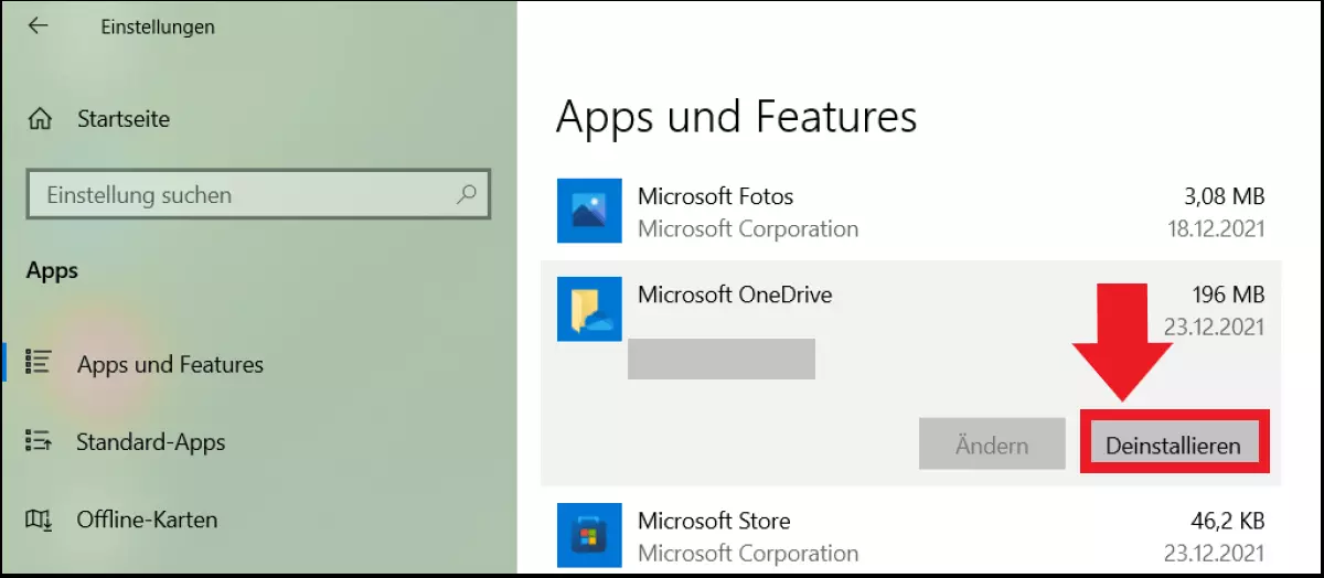 Bild: Die Liste mit Apps unter dem Menüpunkt „Apps“ in den Windows-Einstellungen