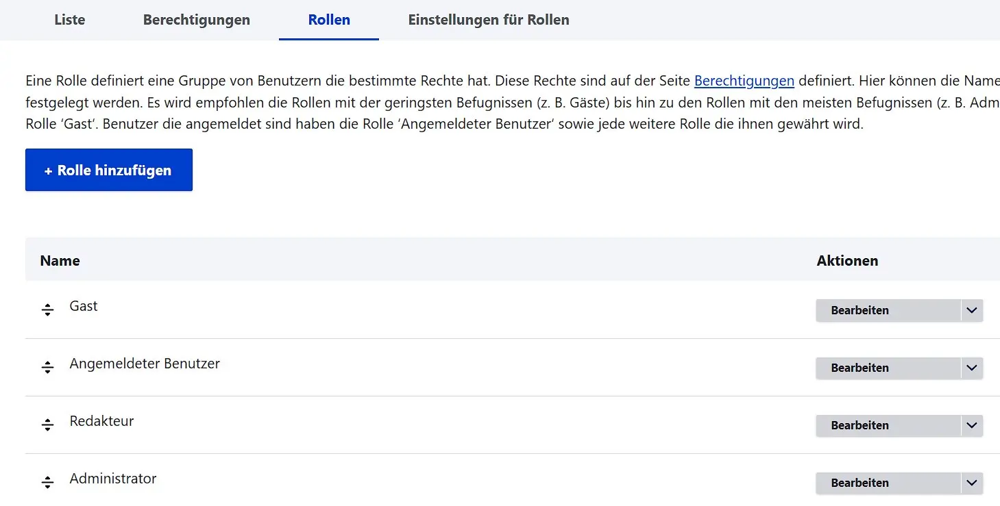 Gruppenmanagement im Drupal-Menü „Benutzer“ Bild: Gruppenmanagement im Drupal-Menü „Benutzer“