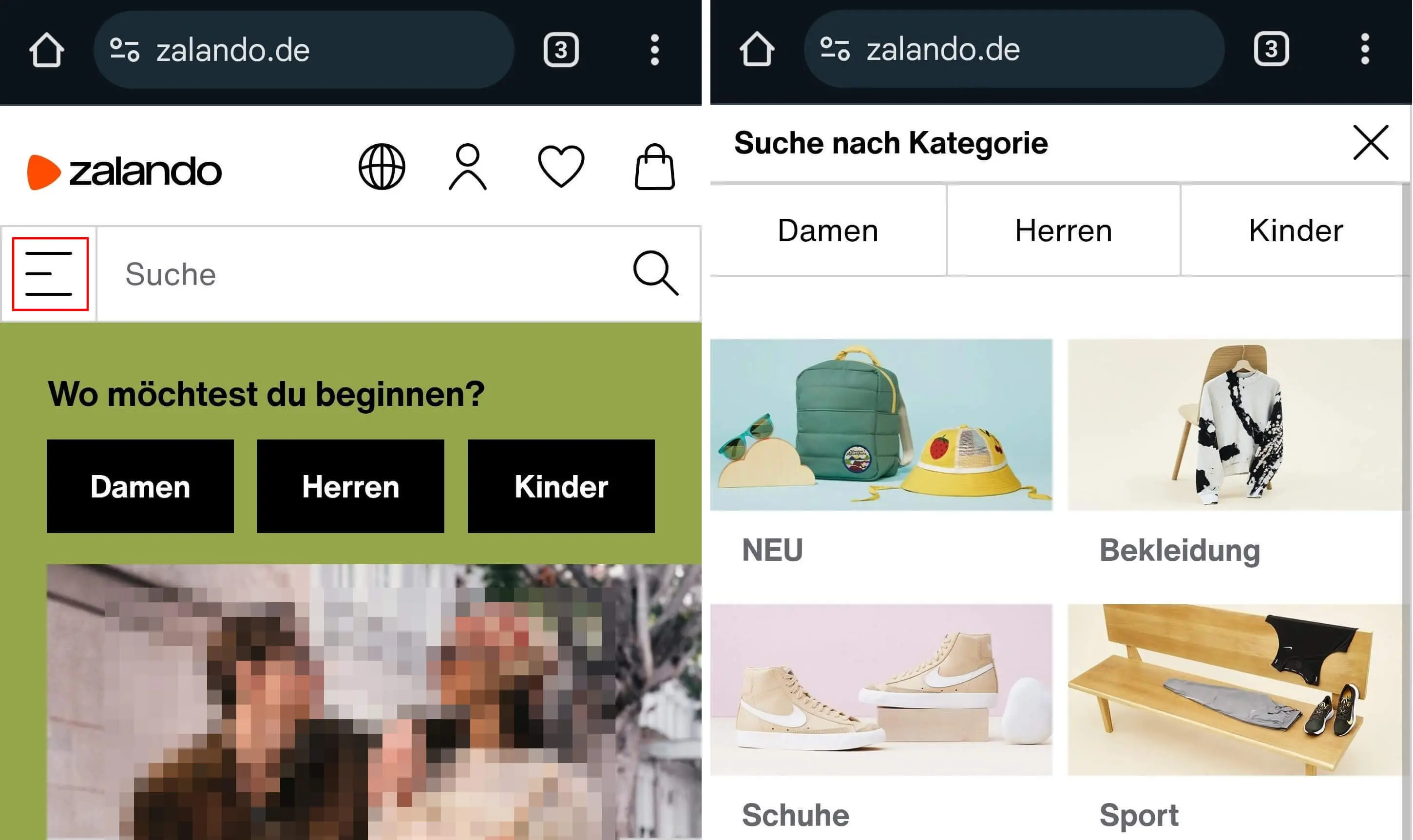 Raster-Navigation im Zalando-Shop Bild: Raster-Navigation im Zalando-Shop