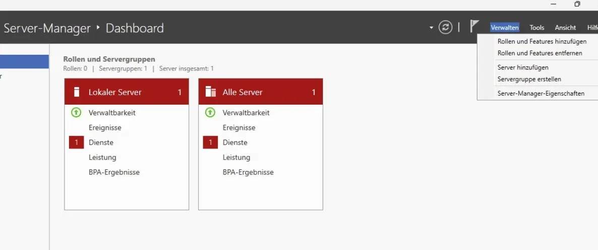Bild: Server-Manager-Dashboard
