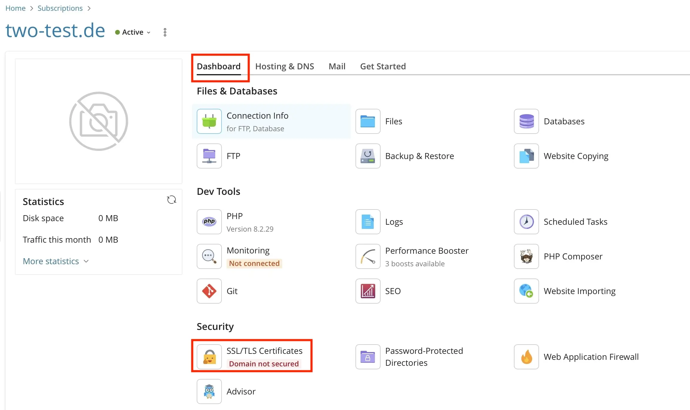 SSL/TLS-Optionen aufrufen. Bild: SSL/TLS-Optionen aufrufen.