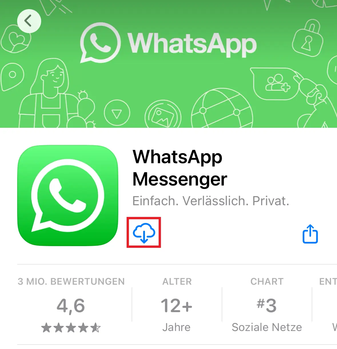 Ansicht von WhatsApp im App Store Bild: Ansicht von WhatsApp im App Store