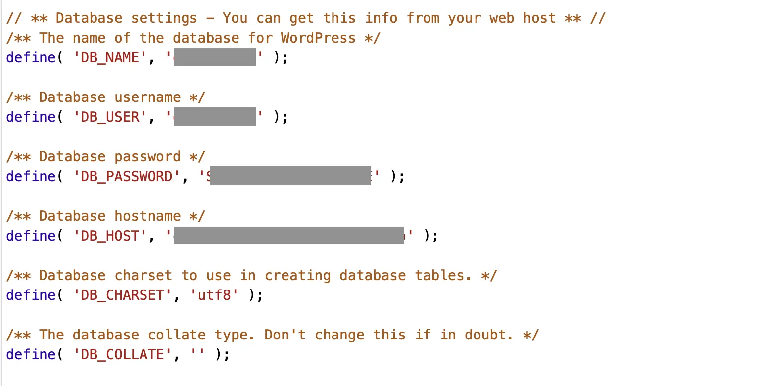 Ausschnitt der Datei wp-config.php Bild: Ausschnitt der Datei wp-config.php