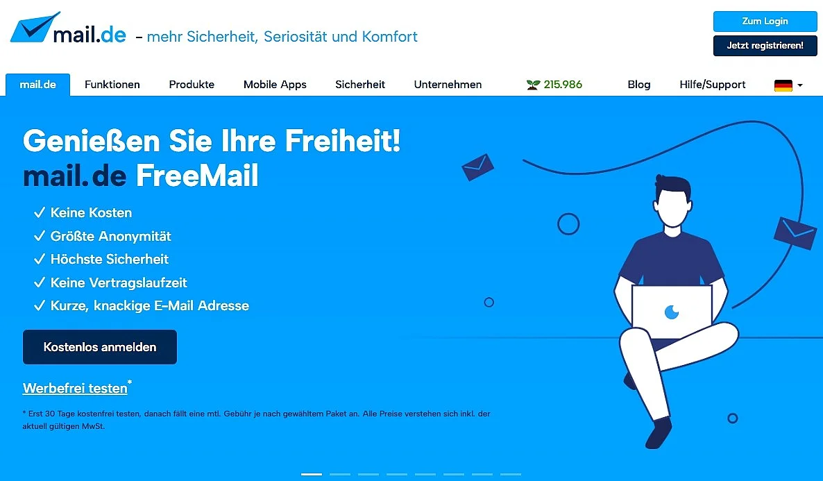 Website von mail.de Bild: Website von mail.de