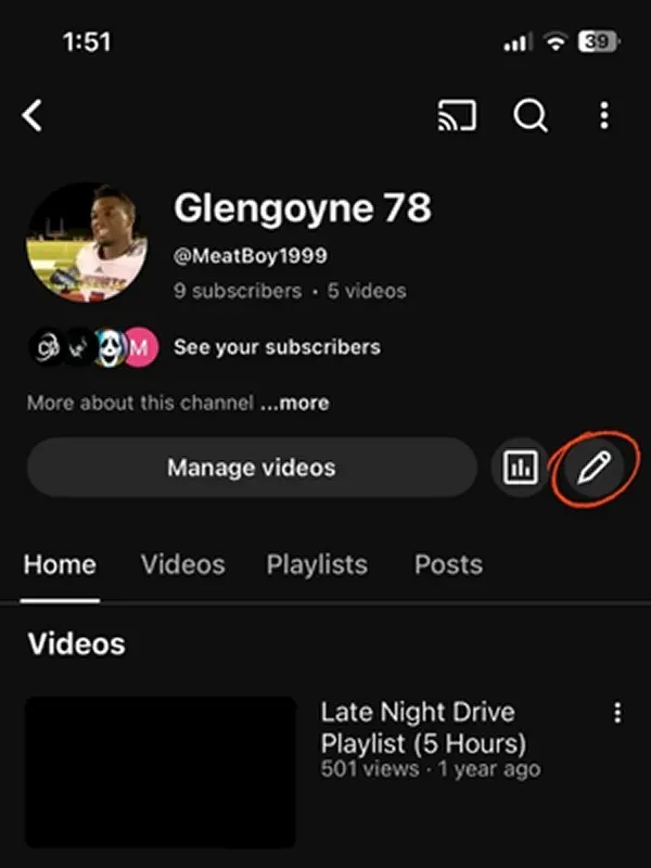 YouTube-App: „Kanal bearbeiten“-Button Bild: YouTube-App: „Kanal bearbeiten“-Button