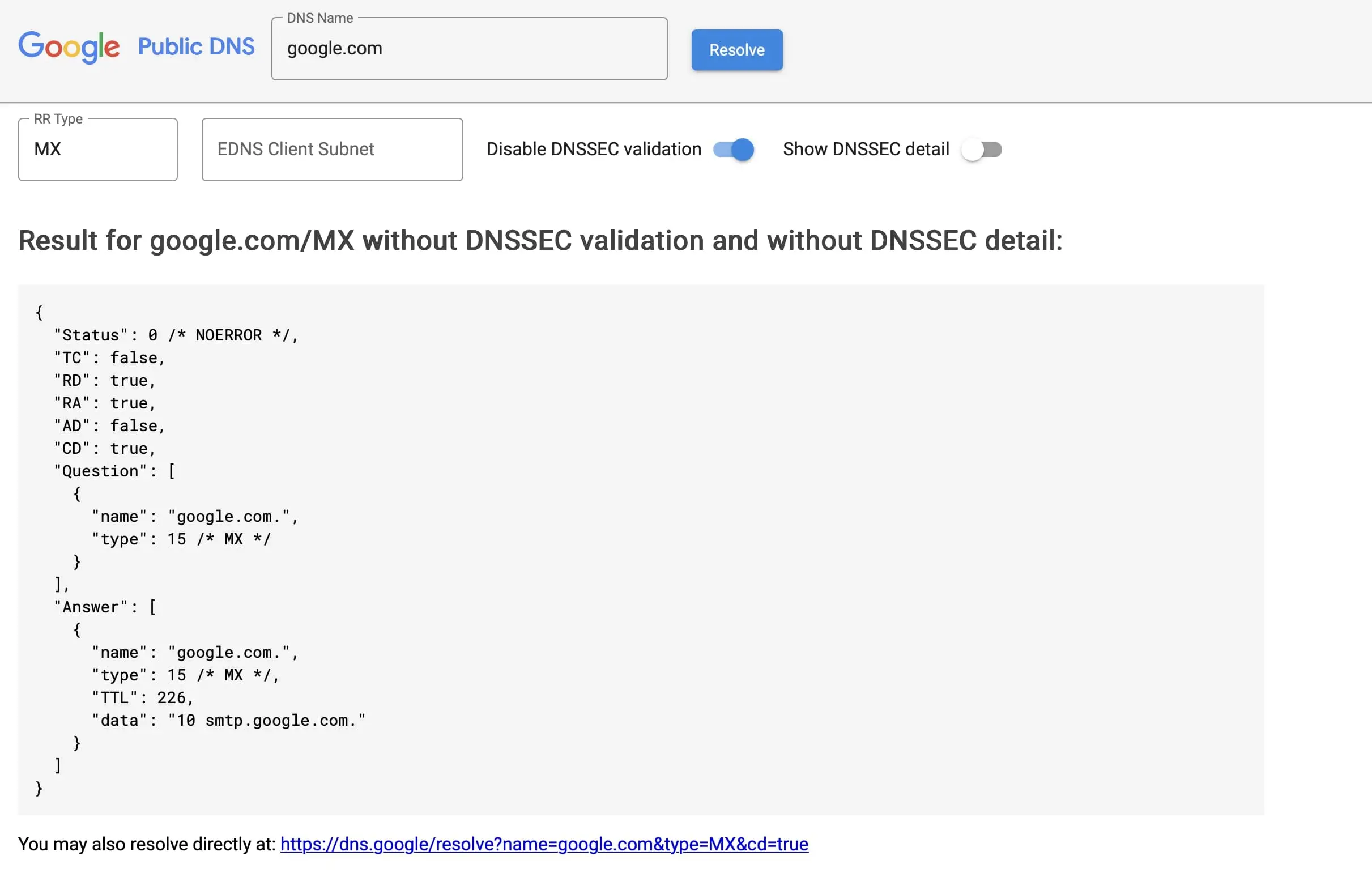 Bild: DNS-Lookup bei Google