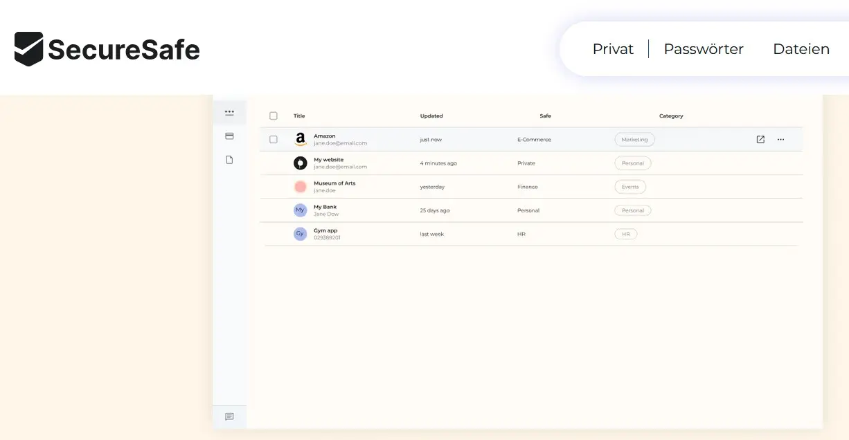 Bild: SecureSafe: Ordnerübersicht