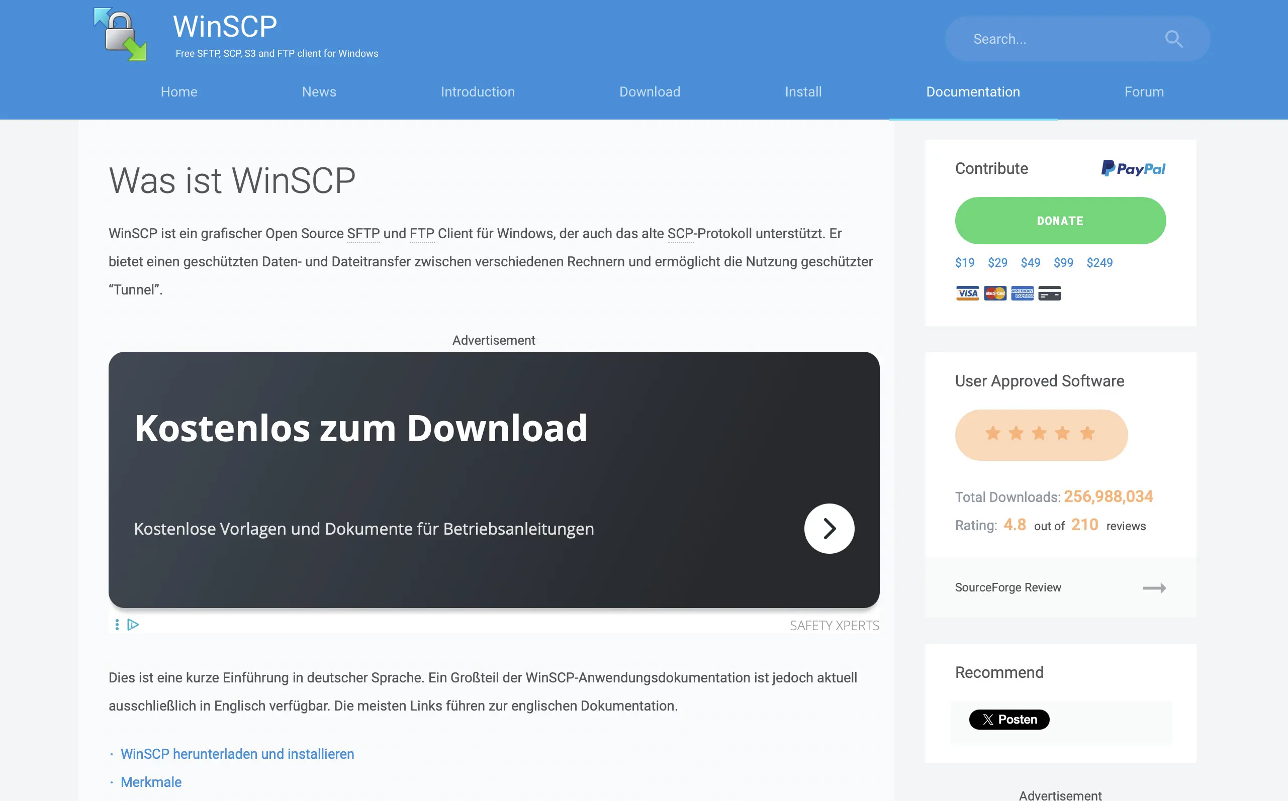 Bild: Screenshot der Website von WinSCP