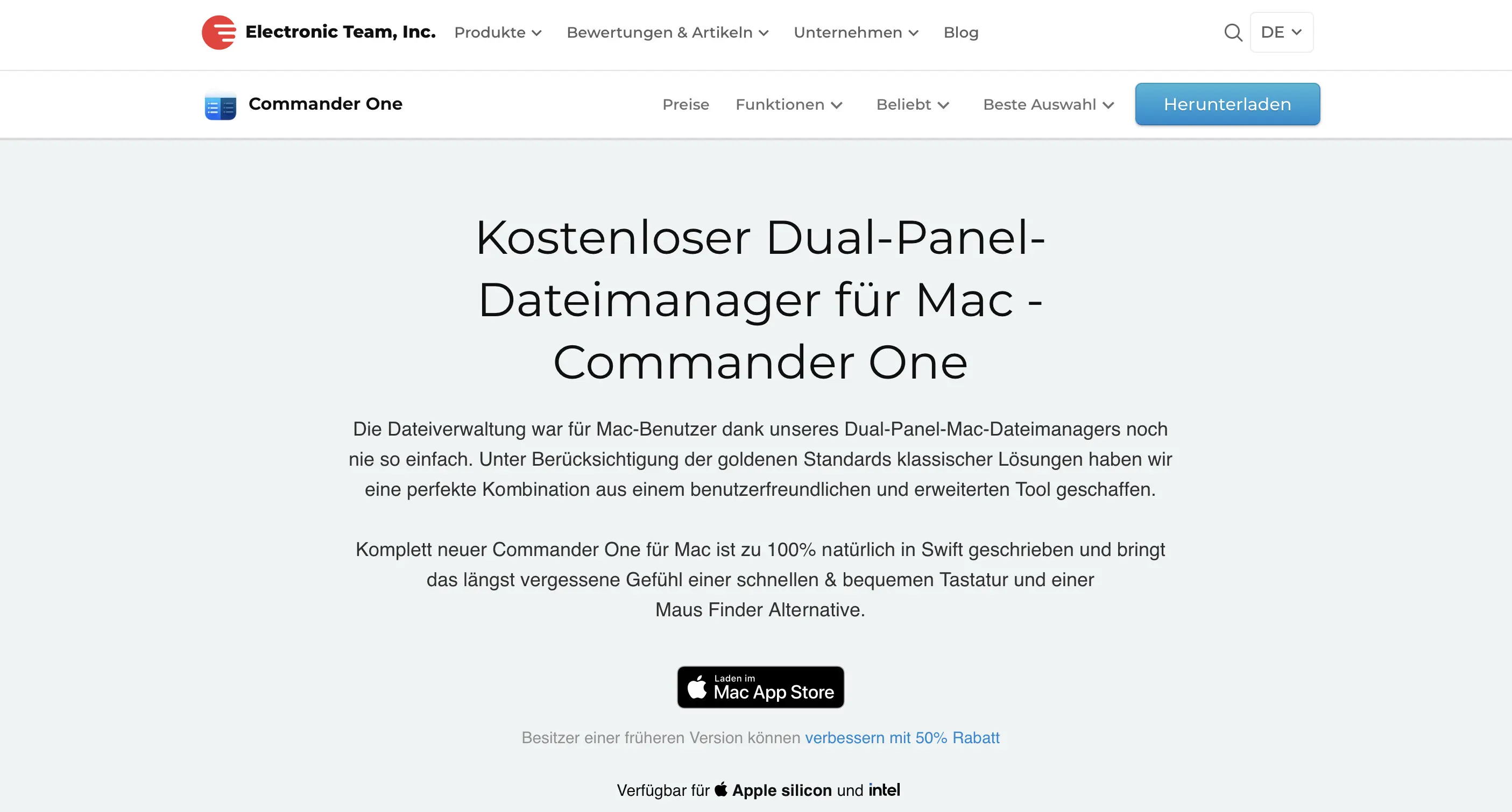 Bild: Screenshot der Website von Commander One