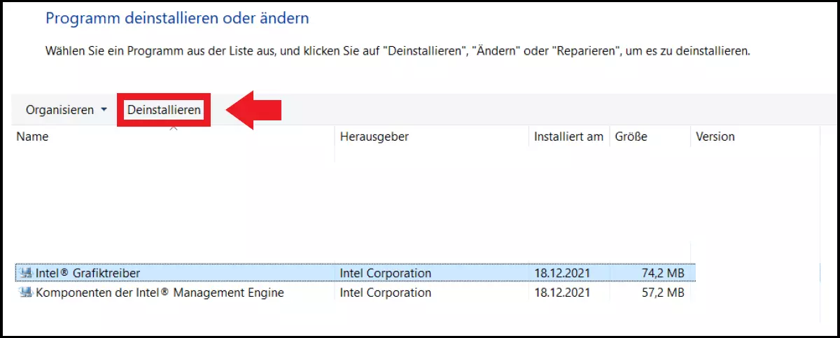 Bild: Die Liste mit Systemprogrammen in der Windows-Systemsteuerung
