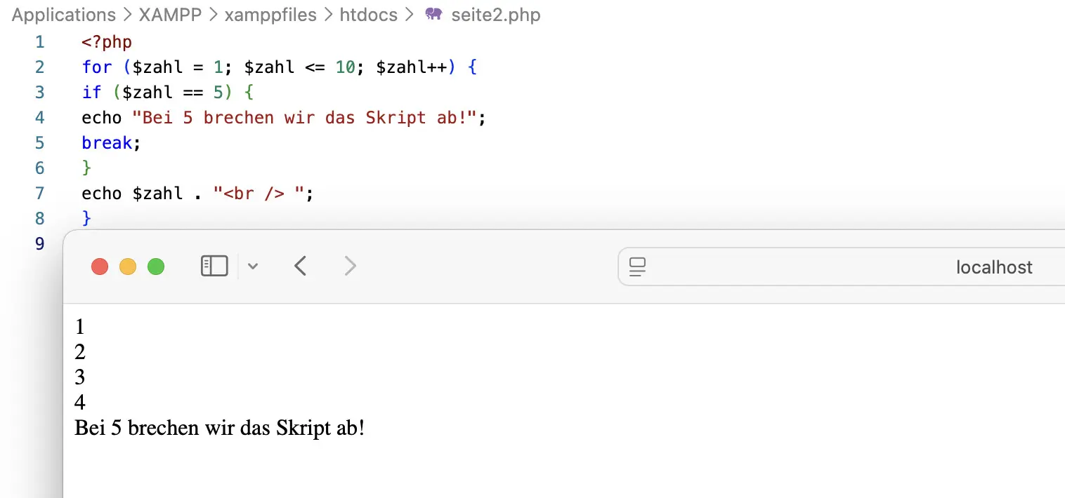 Bild: for-Schleife mit break