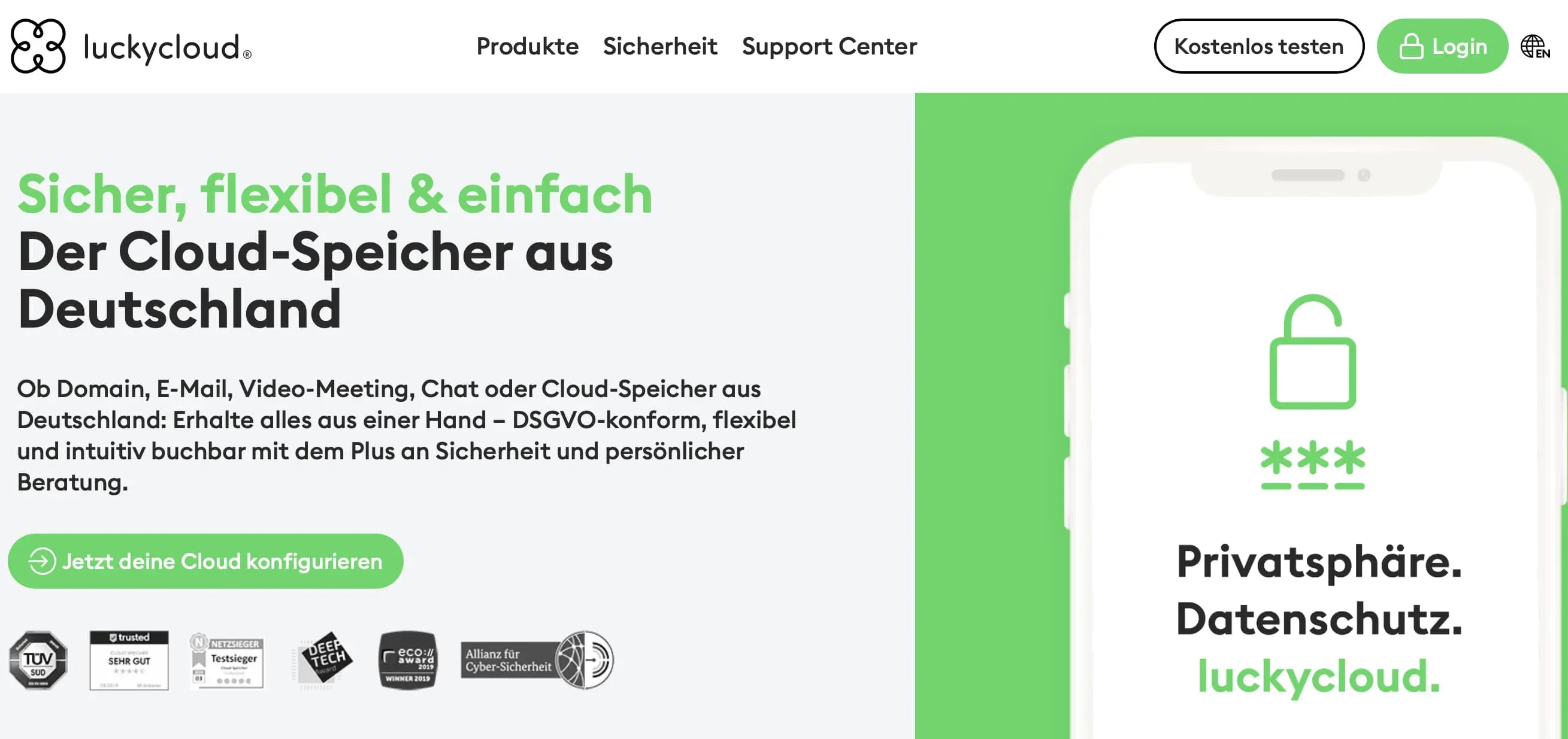 Bild: Screenshot der luckycloud-Website