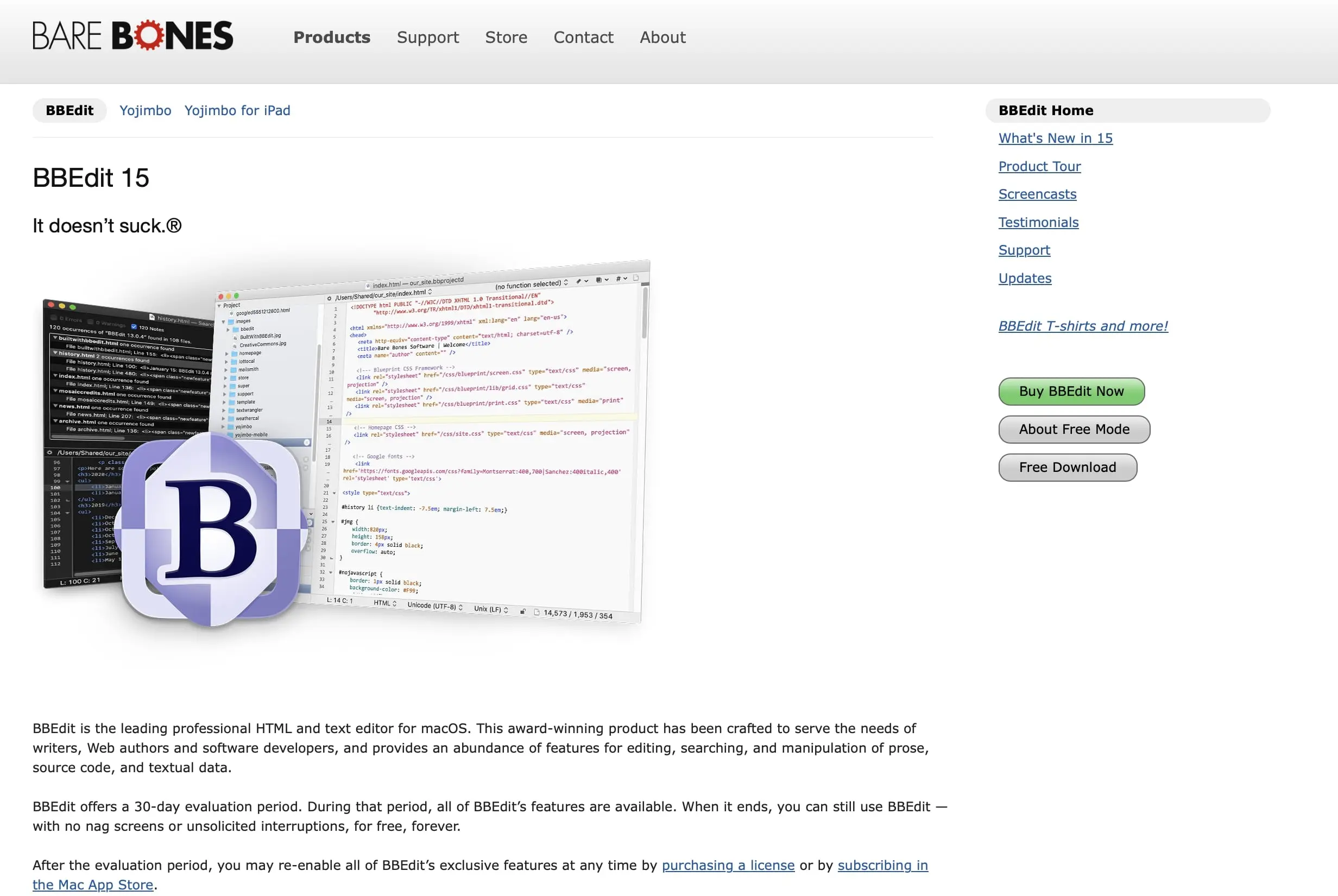 Bild: Screenshot der BBEdit Homepage